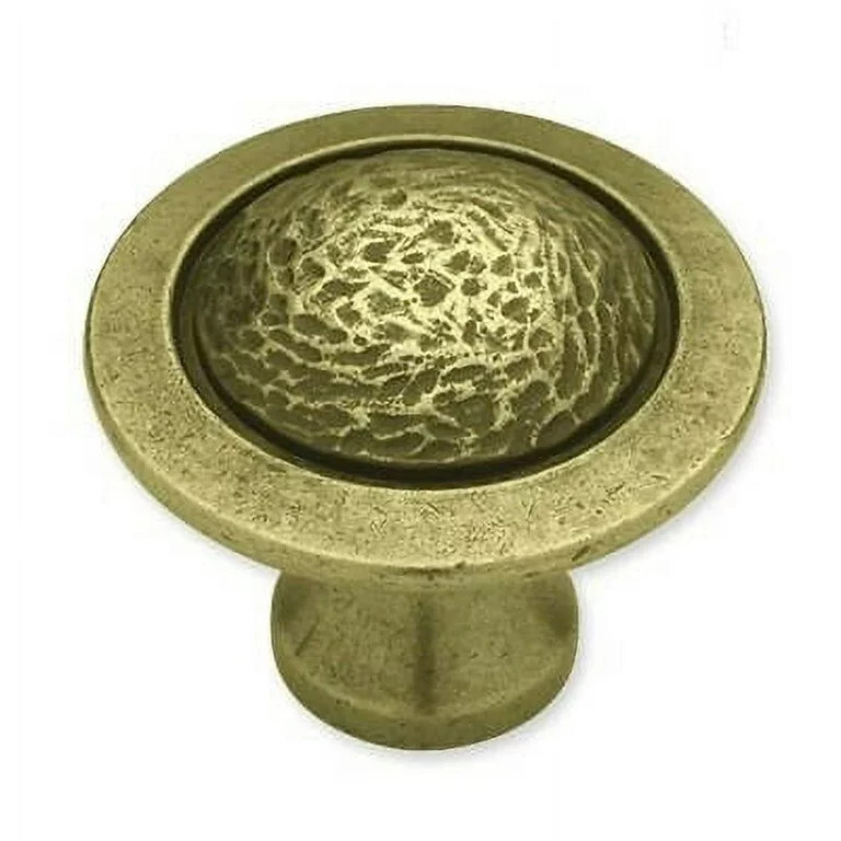 (25-Pack) 1-1/2" Rough & Smooth Knob Tumbled Antique Brass