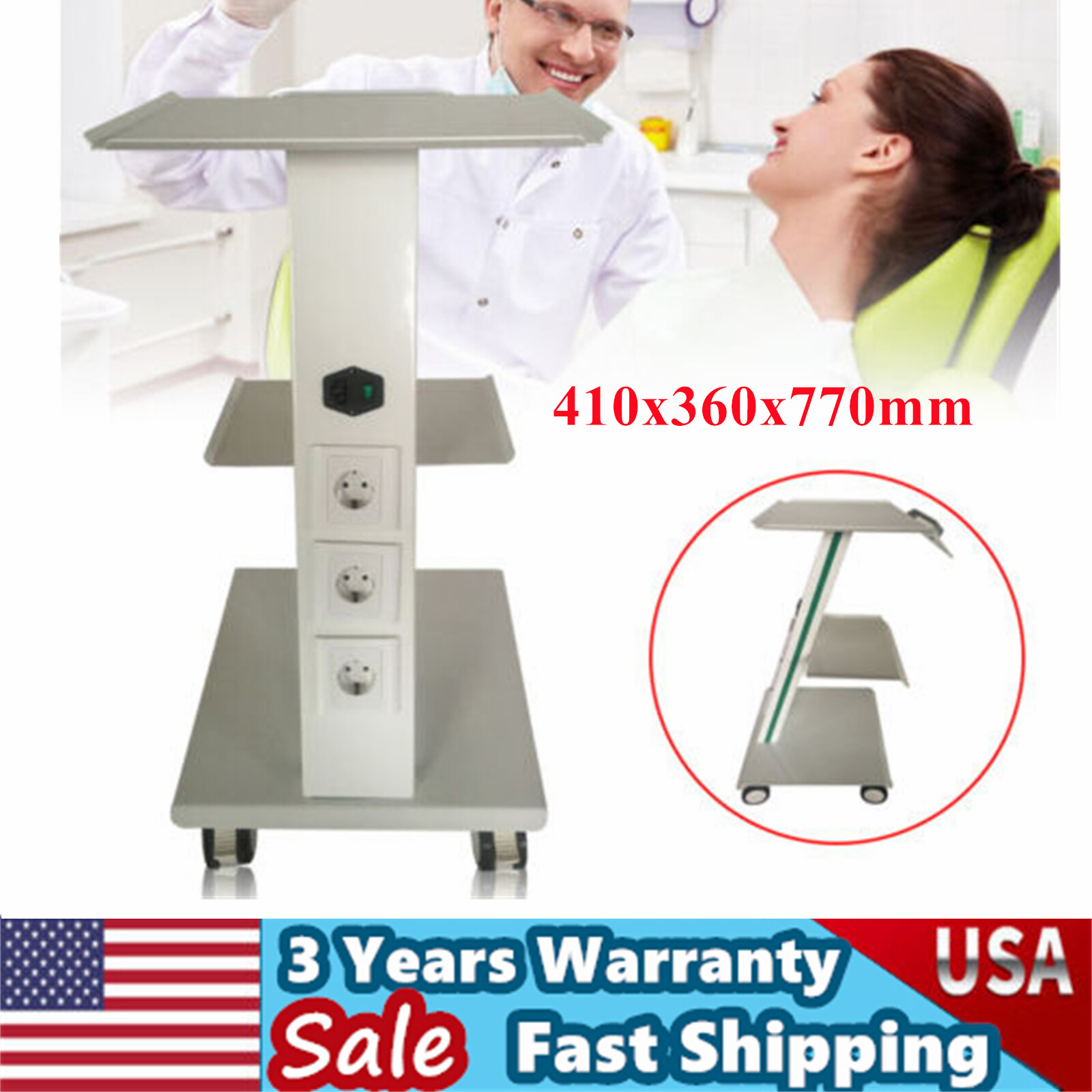 Dental Multi-Function Trolley Cart with Silent Foot Brake and 3 Layers