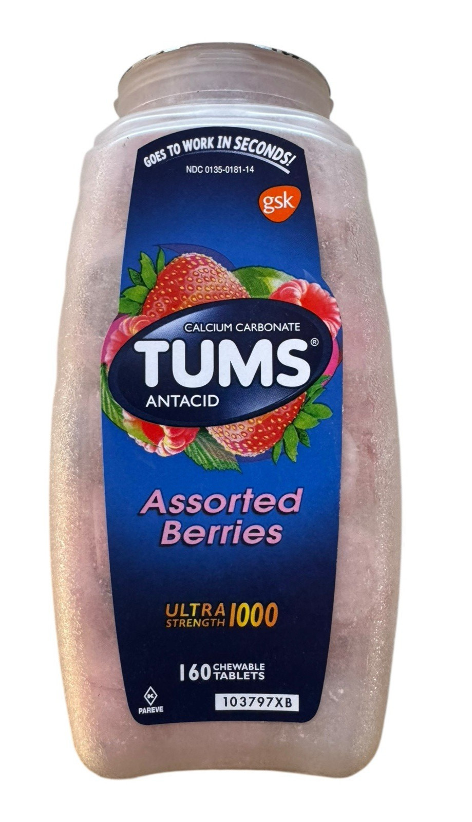 Tums Ultra Strength 1000 Assorted Berries Antacid Tablets – 160 Count - Ex: 3/29