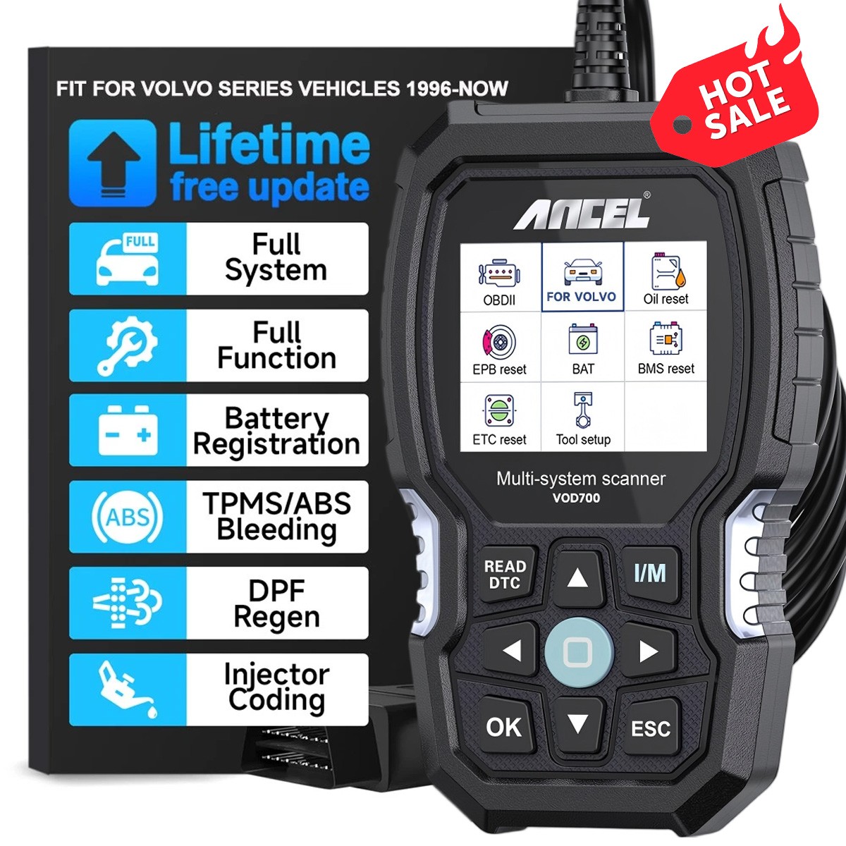 ANCEL VOD700 for Volvo Alll System Bidirection OBD2 Scanner Diagnostic Oil Reset