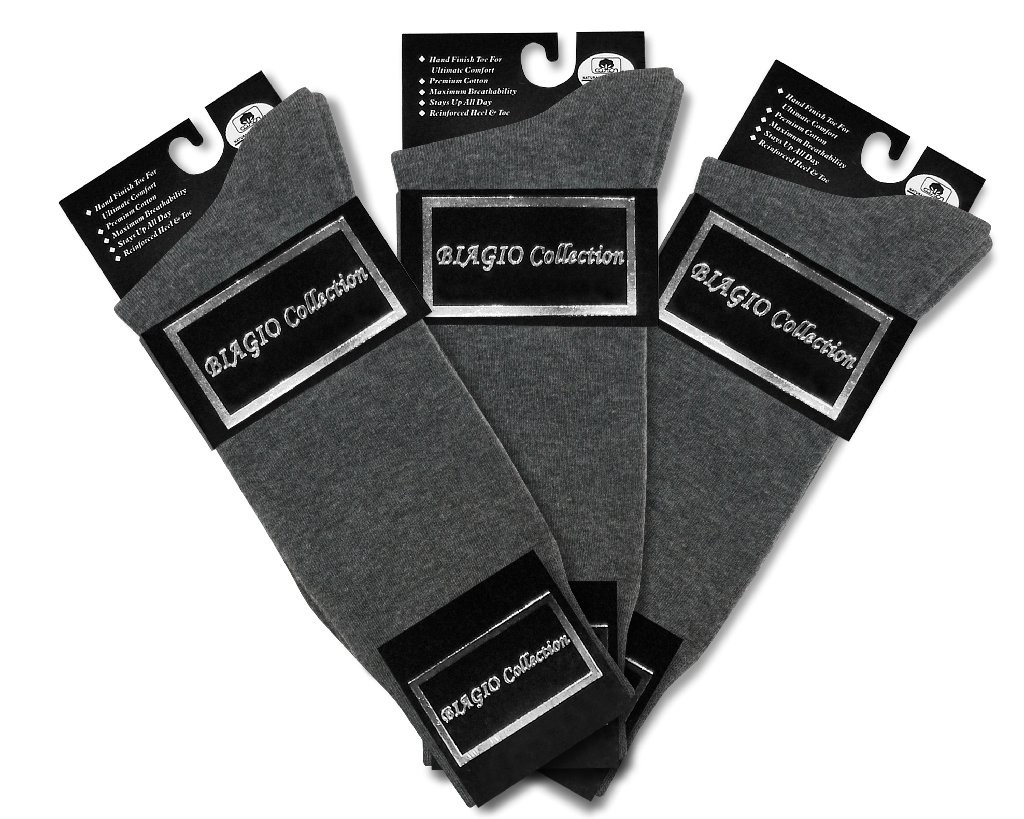 3 Pair of Biagio Solid CHARCOAL GREY Color Mens COTTON Dress SOCKS