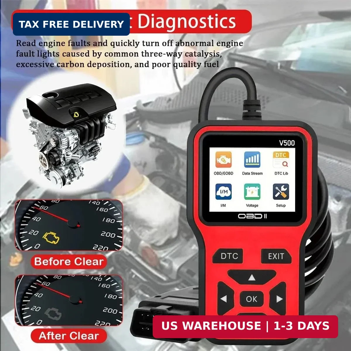 V500 OBD2 Scanner Diagnostic Tool, Professional Code Reader with Live Data Strea