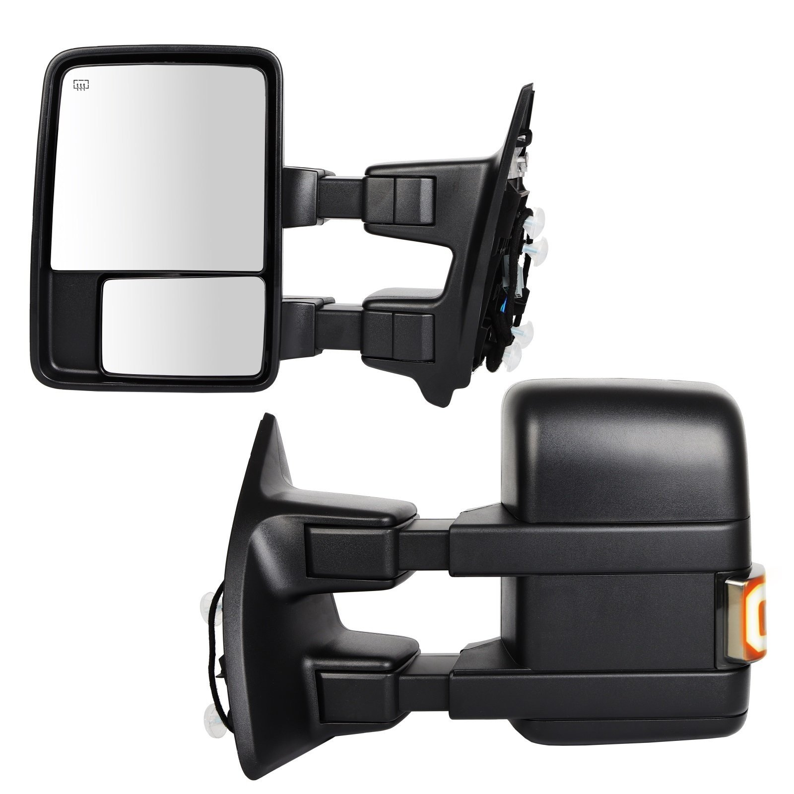 Power Heated Tow Mirrors For 99-07 Ford F250-F550 Super Duty Smoke Turn Signal