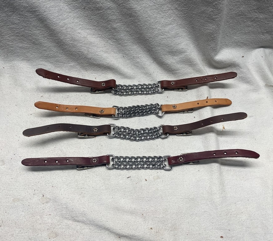 Leather Double Chain Curb Strap 4 Colors 3 Holes Adjustable 9-1/2 " to 8.0 "