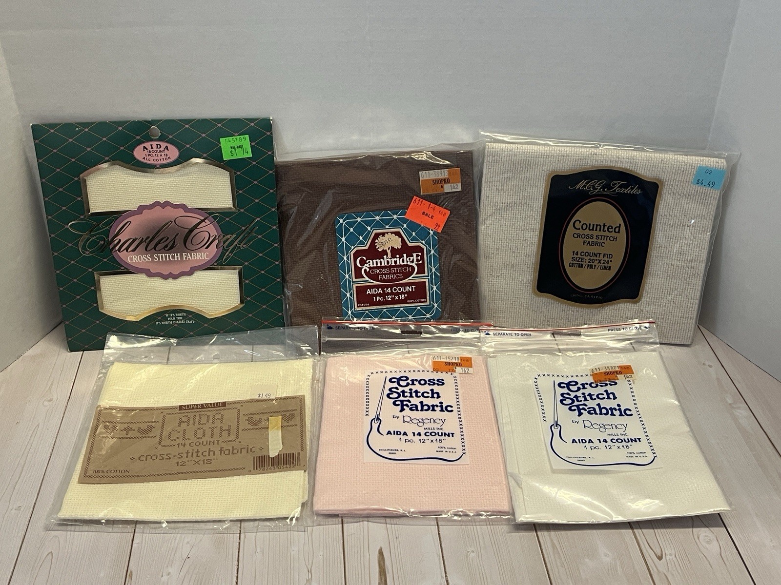 mixed lot 6 packages cross stitch fabric