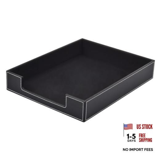 Leather Letter Tray, Office Supplies Desk Organizer for Mail Paper Files Black