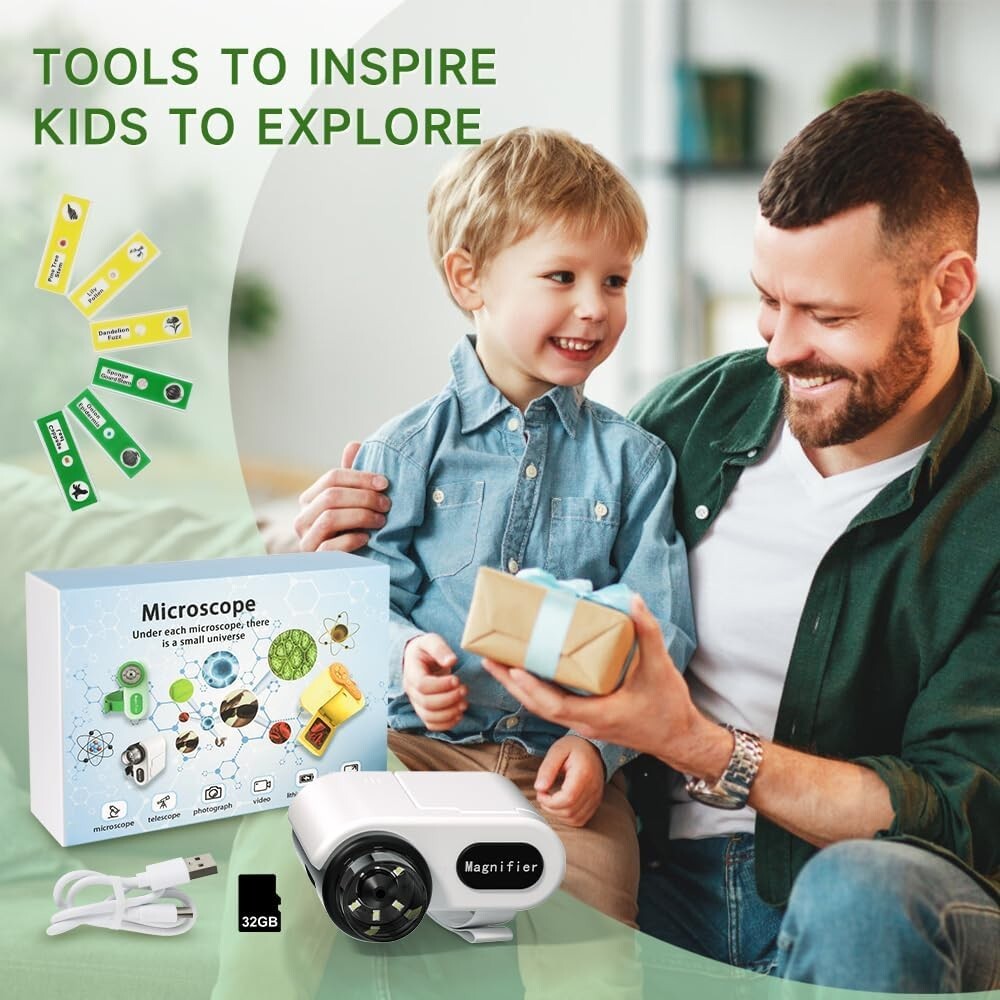 Dcorn Microscope for Kids 3-in-1 1000X Handheld Mini Scope with 2" LCD Screen