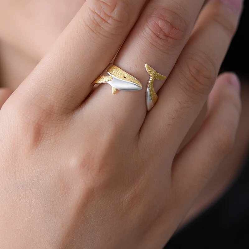 Whale Fish 925 Sterling silver Sand Finish Handmade Ring Resizable