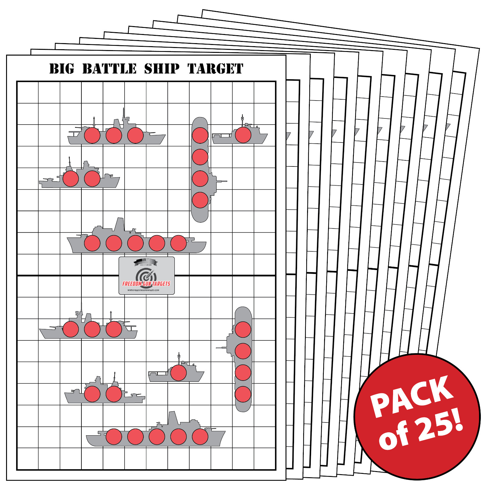 25 Paper Shooting Targets For Gun Range Rifle Pistol Red Battleship Game 12x18