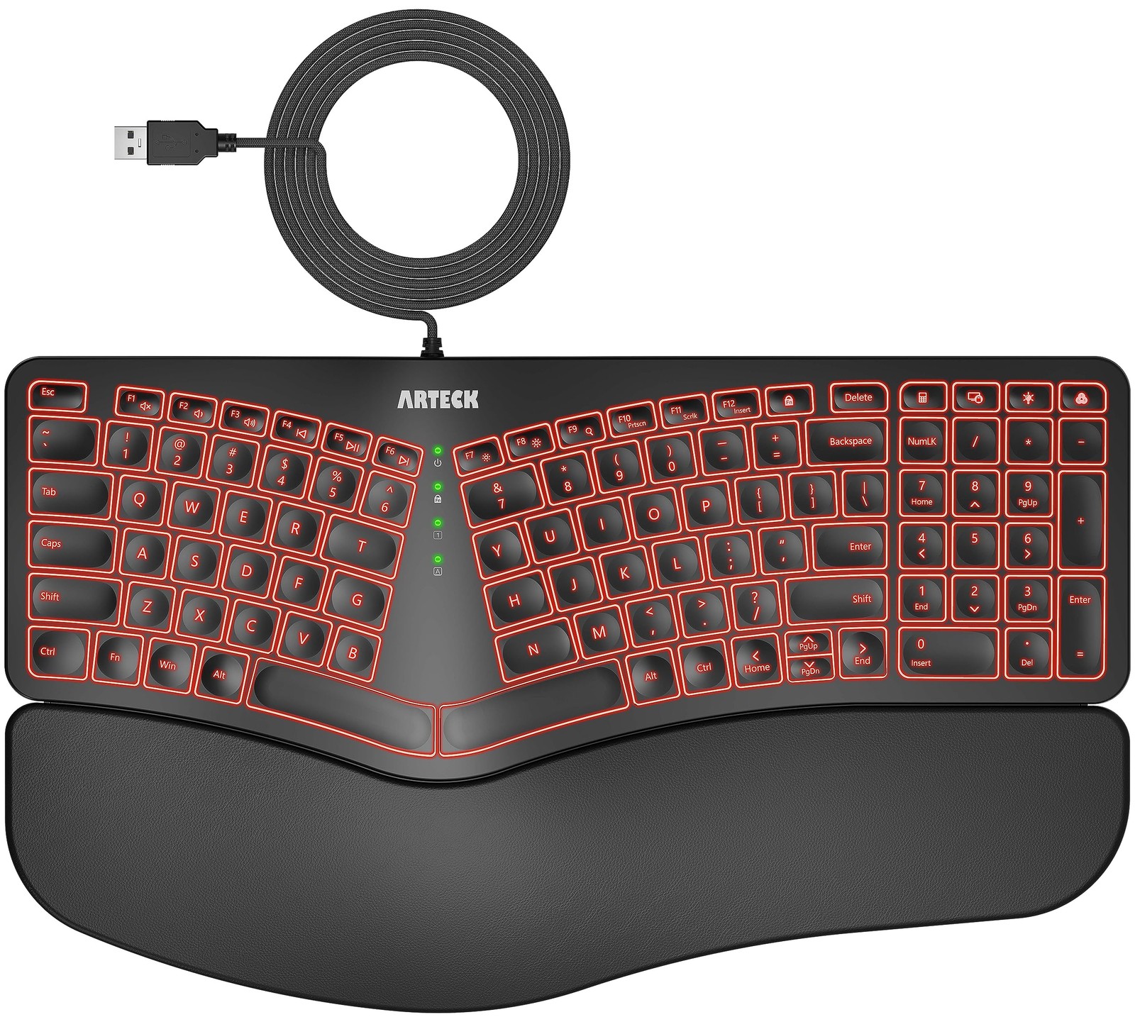 Ergonomic USB Wired Keyboard with Cushioned Wrist & Palm Rest, Backlit 7 Colo...