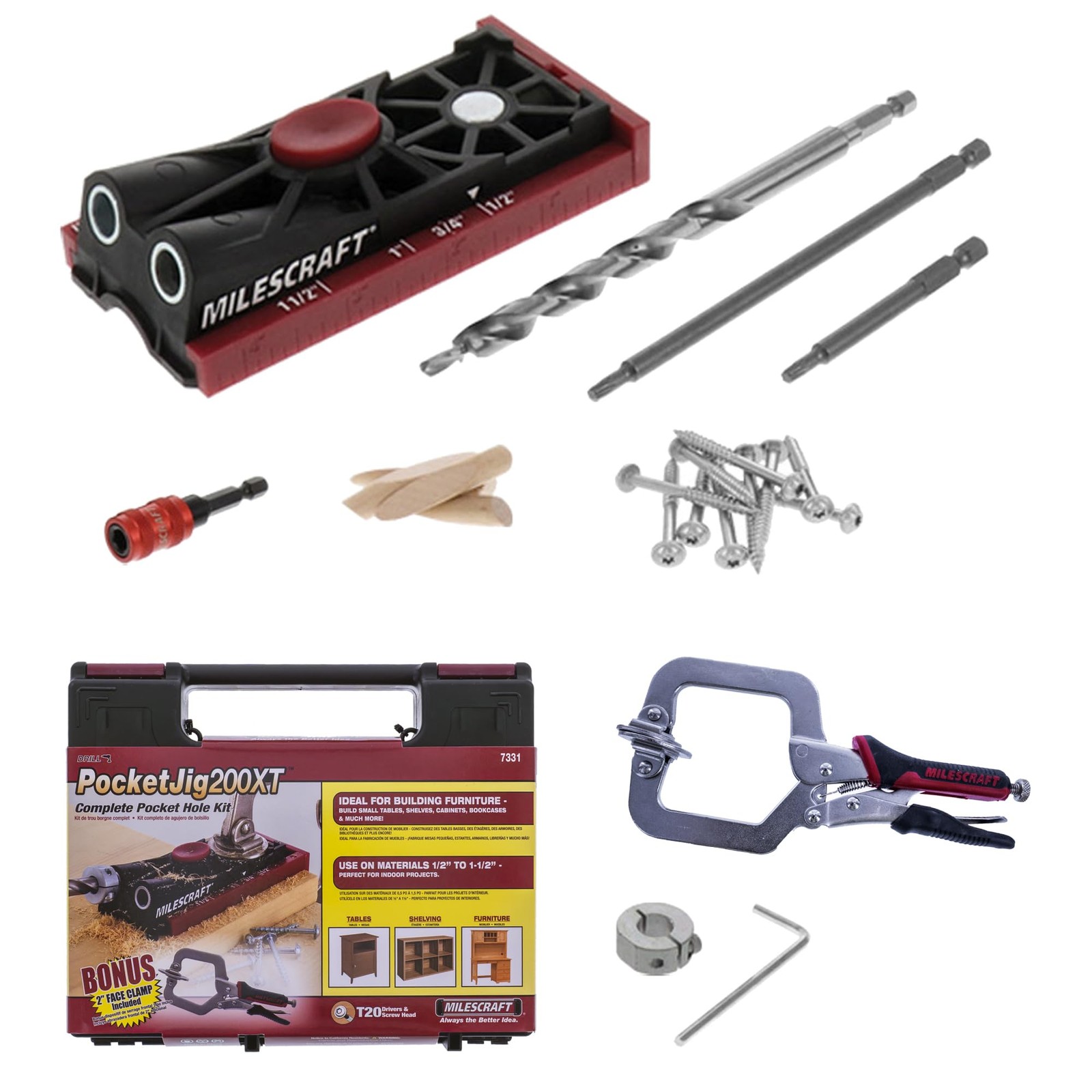 7331 Pocket Hole Jig 200 XT Complete Double/Twin Pocket Hole Jig Kit System. ...