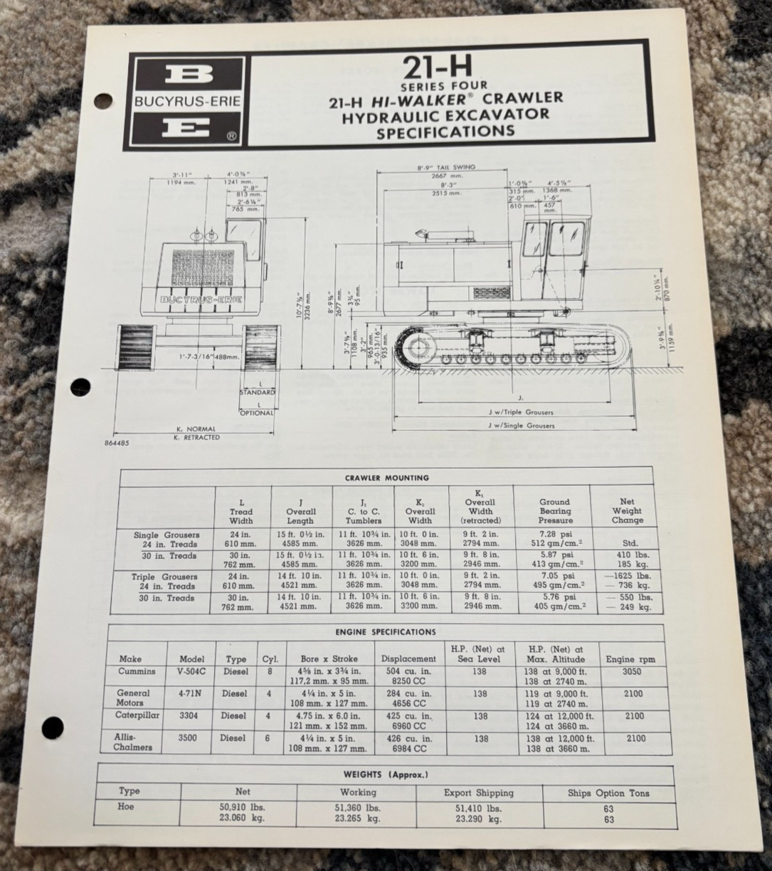 Bucyrus Erie 21-H Series 4 Hi-Walker Crawler Specifications Brochure AMIL25