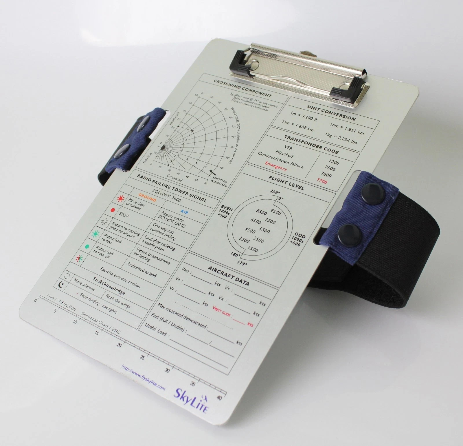 SkyLite VFR/IFR Aviation Aluminium Kneeboard For GA Pilot / Student with Strap