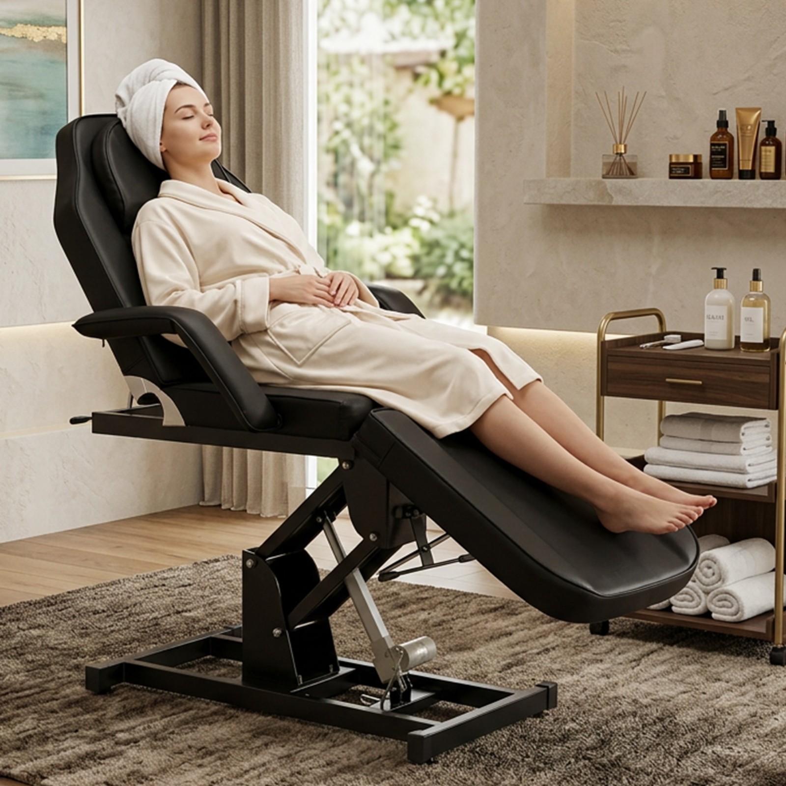 Heavy Duty PU Leather Electric Therapy Bed Beauty Table, Black