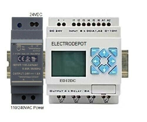 TECO PLC Starter Kit Programmable Industrial Logic Controller w Software,  USB