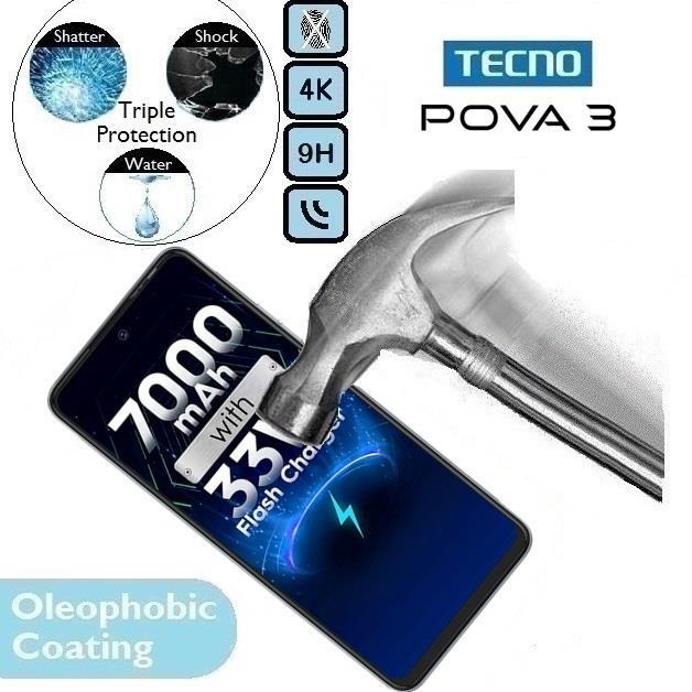 100% Genuine Tempered Glass 9H Screen Protector (Techno Pova3) For Tecno Pova 3