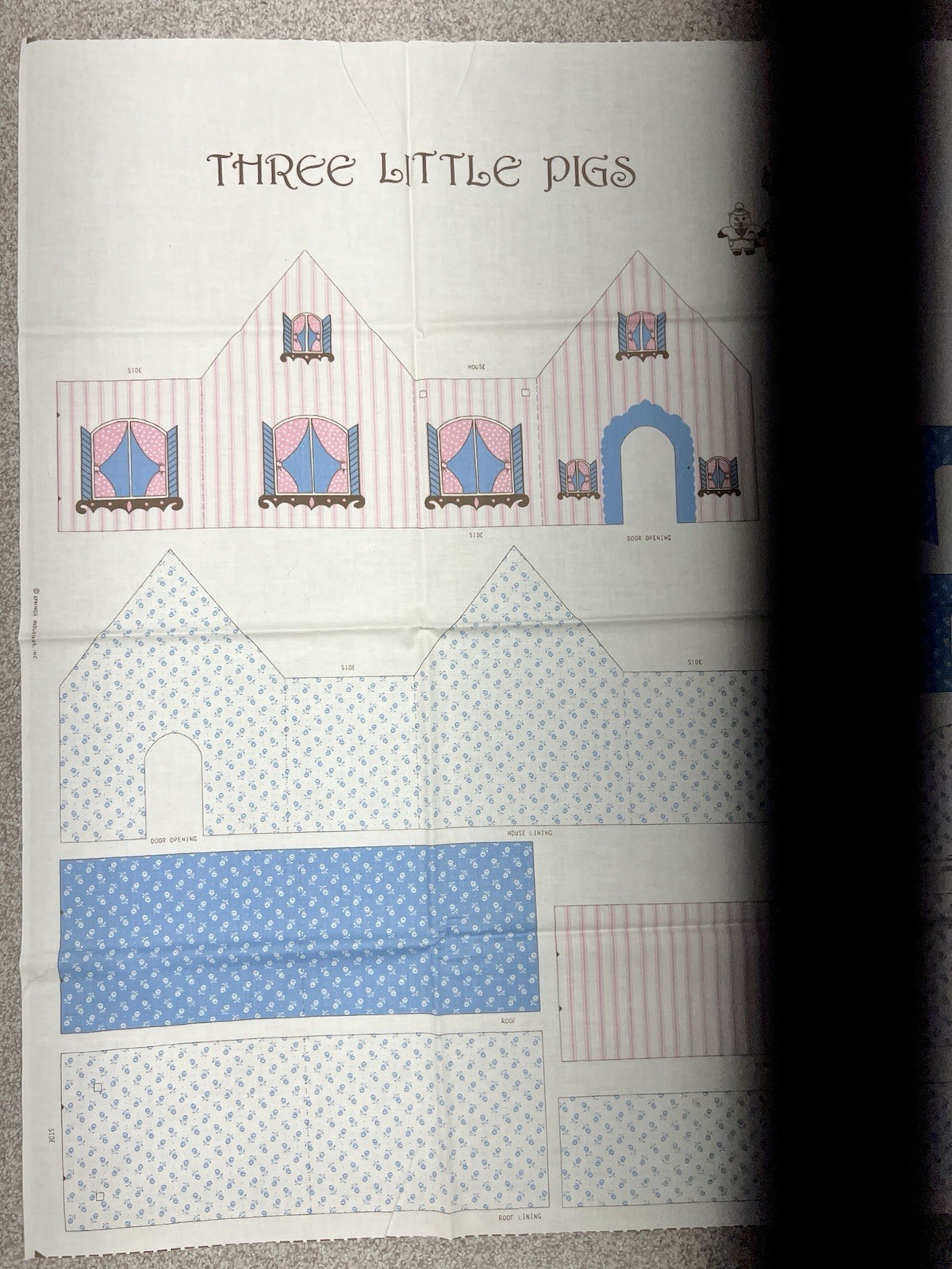 Springs Ind THREE LITTLE PIGS & WOLF & HOUSE Cut & Sew FABRIC PANEL
