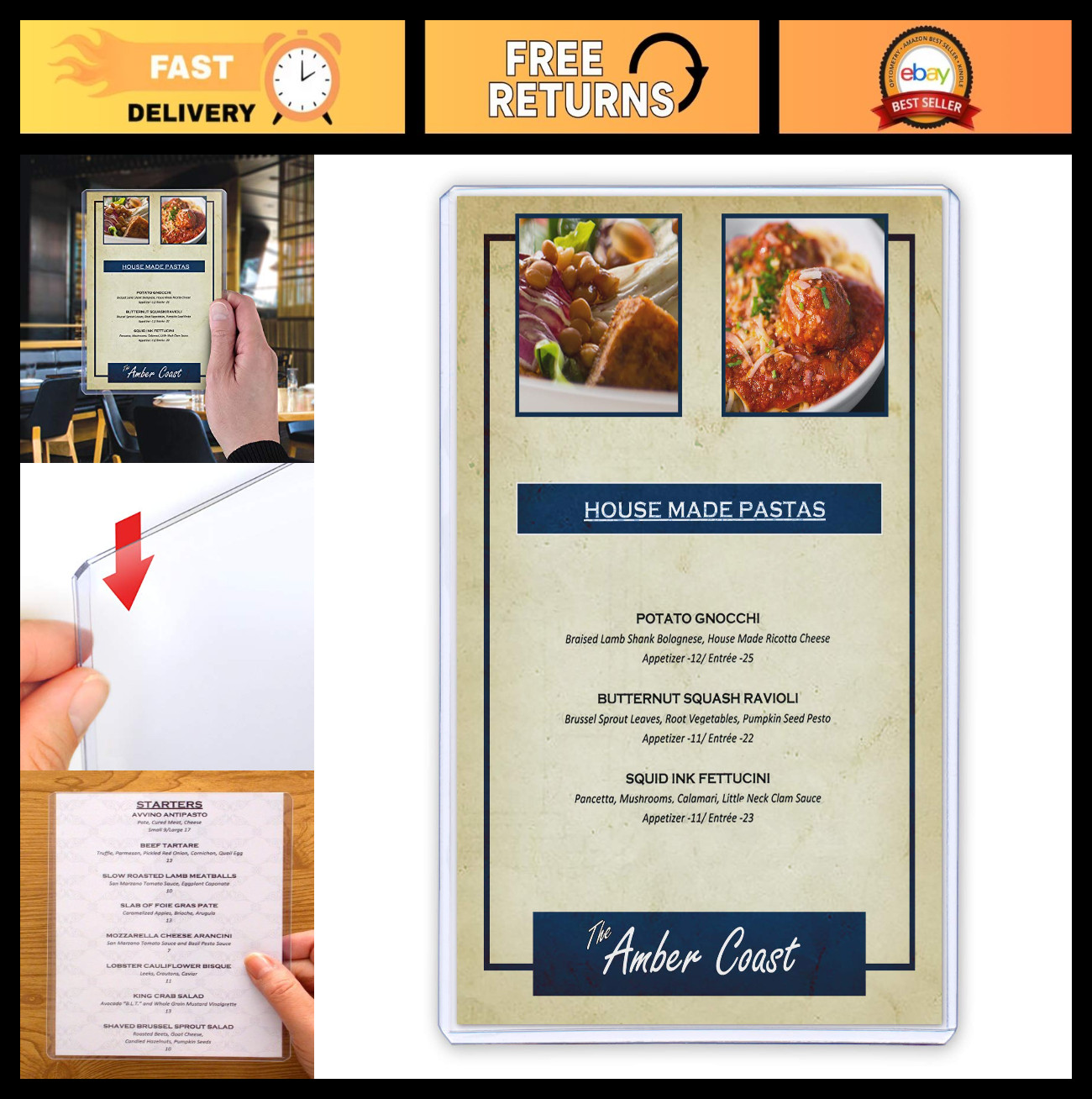 Rigid Plastic Menu Holders 5" x 7" - 25-Pack Clear Display Stands for Restaurant