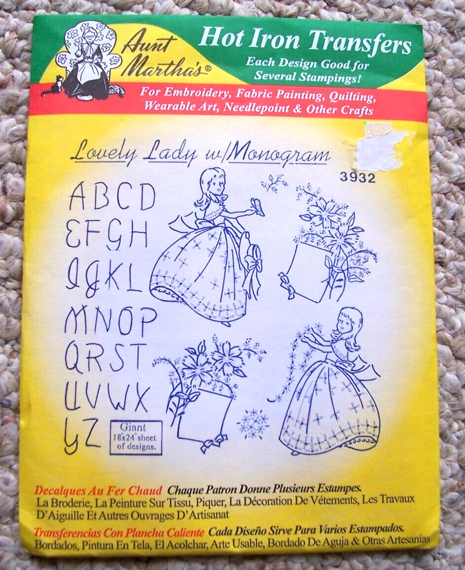Vintage Aunt Martha's Hot Iron Embroidery Transfer Pattern Lovely Lady #3932