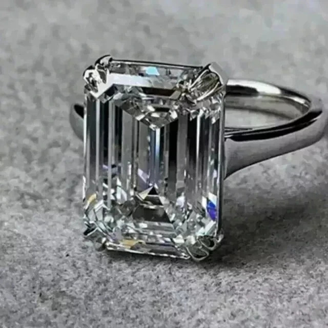 4.00CT Emerald Cut Lab Created Diamond Engagement Ring 14K White Gold Plated