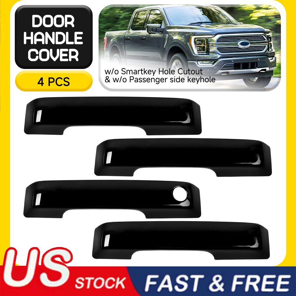 For 2021 2022 2023 2024 Ford F150 F-150 Gloss Black Door Handle Covers (W/O SMK)