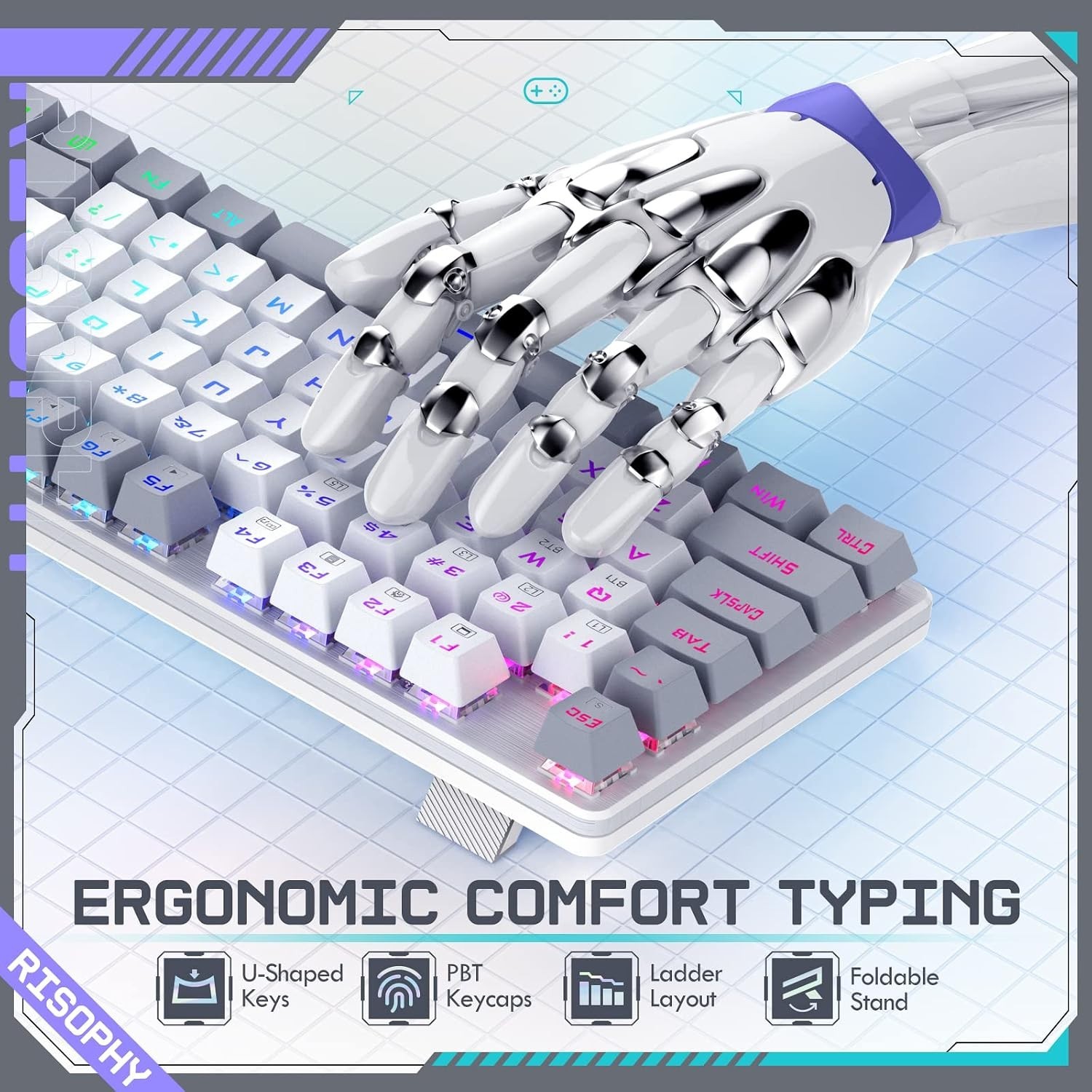 ET Tech PC372A Wireless Mechanical Gaming Keyboard White Gray Tested EUC