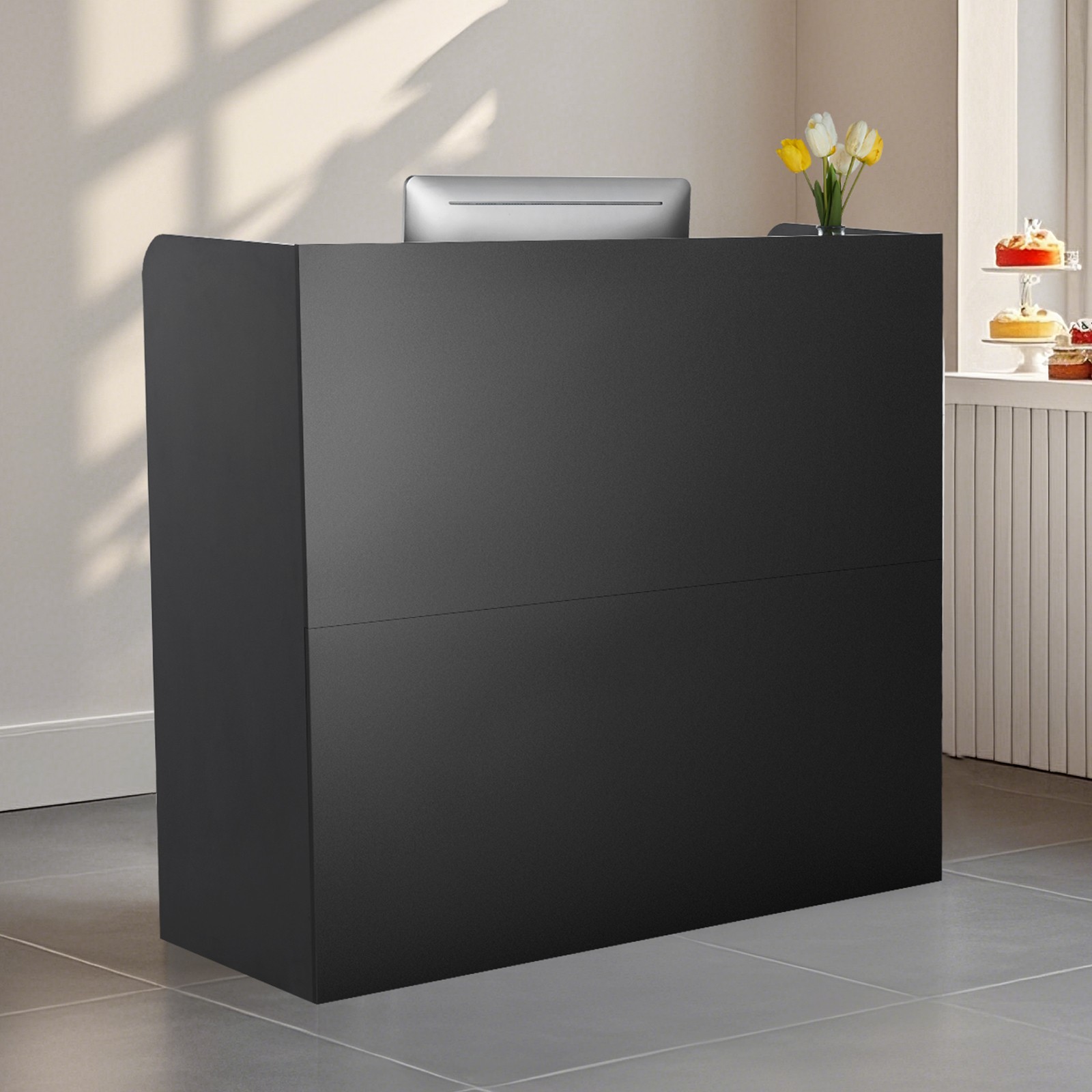 Uimoso Reception Desk Rectangular Front Counter Table 47.24in Black Office Table