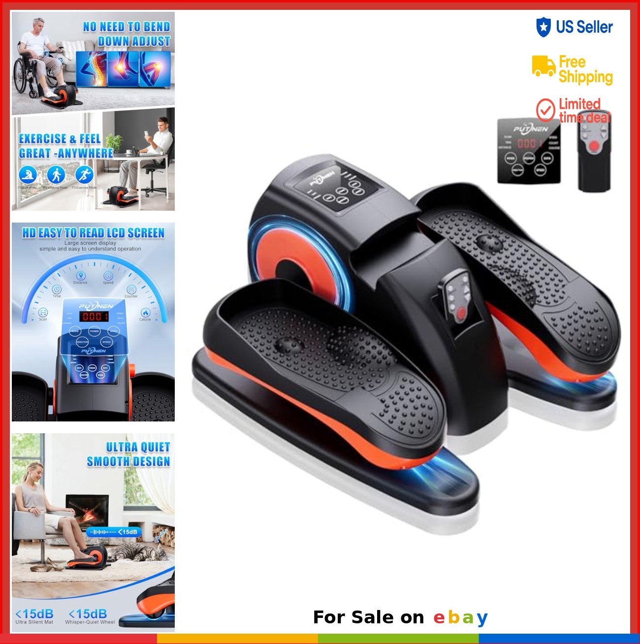 Under Desk Elliptical Machine Electric 12 Levels LCD Display Remote Control