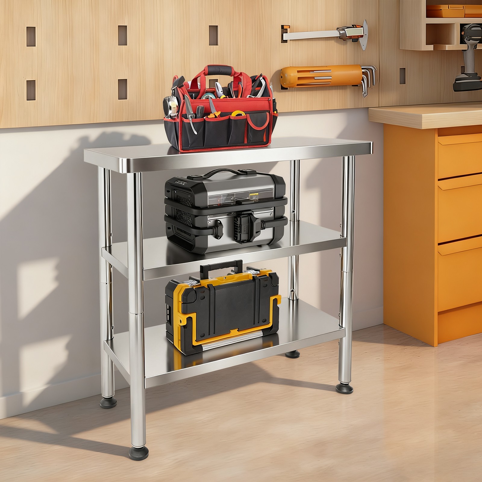 Work Table Commercial Work Table with Adjustable Under Shelves 3-Tier Work Table