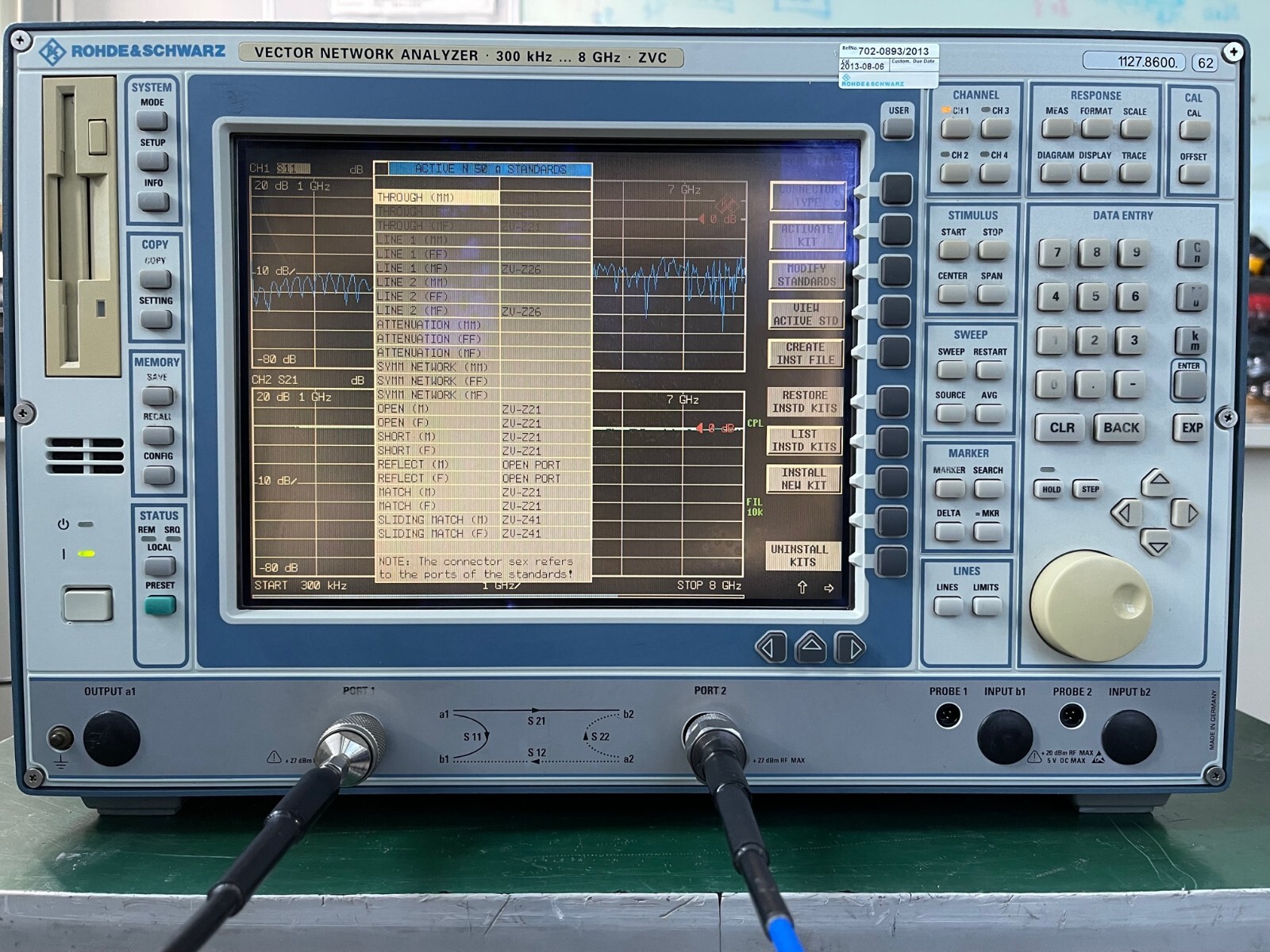 Rohde & Schwarz ZVC Vector Network Analyzer 300kHz- 8GHz , 2 ports