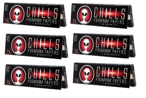 SIX PACKS of CHILLS ALIEN 1 1/4 Premium Hemp Cigarette Rolling Papers