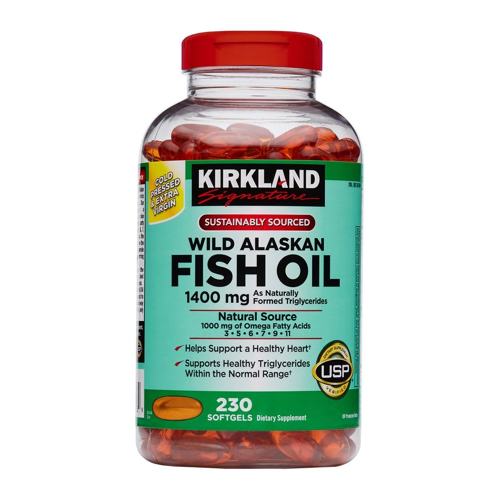Kirkland Signature Wild Alaskan Fish Oil 1400 mg 230 Softgels USP Ver EXP:08/27