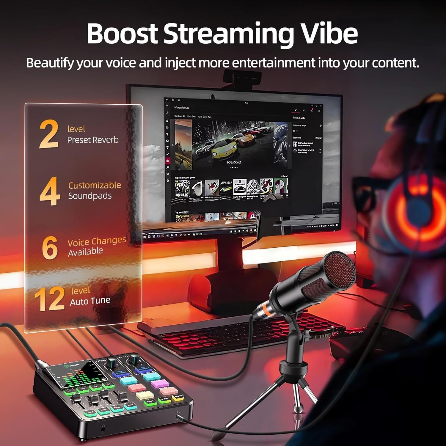 Podcast Equipment Bundle Audio Mixer with XLR Dynamic Microphone Pro-preamp