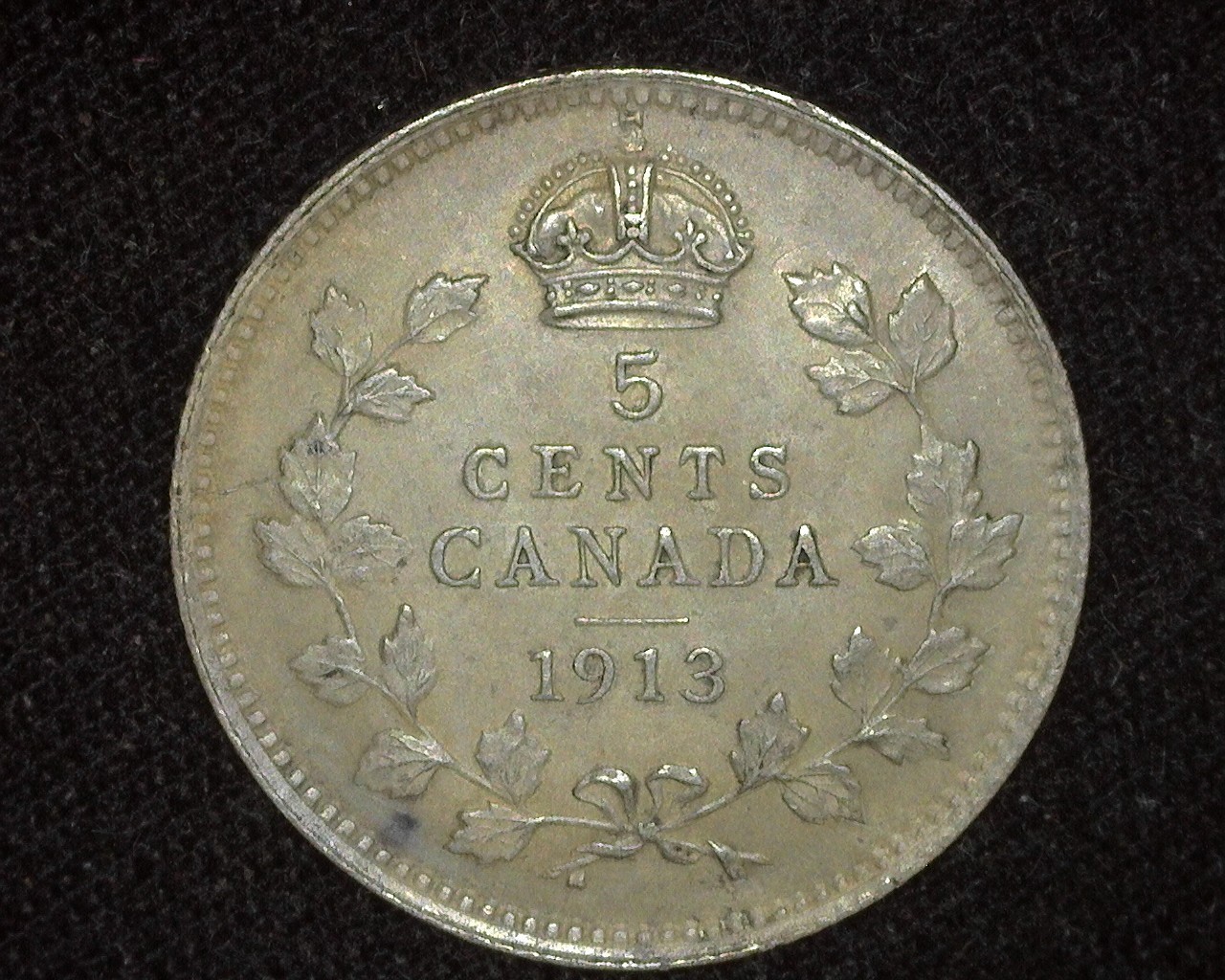 CANADA 1913 5 CENTS SILVER KM22 ABOUT UNCIRCULATED ~D47