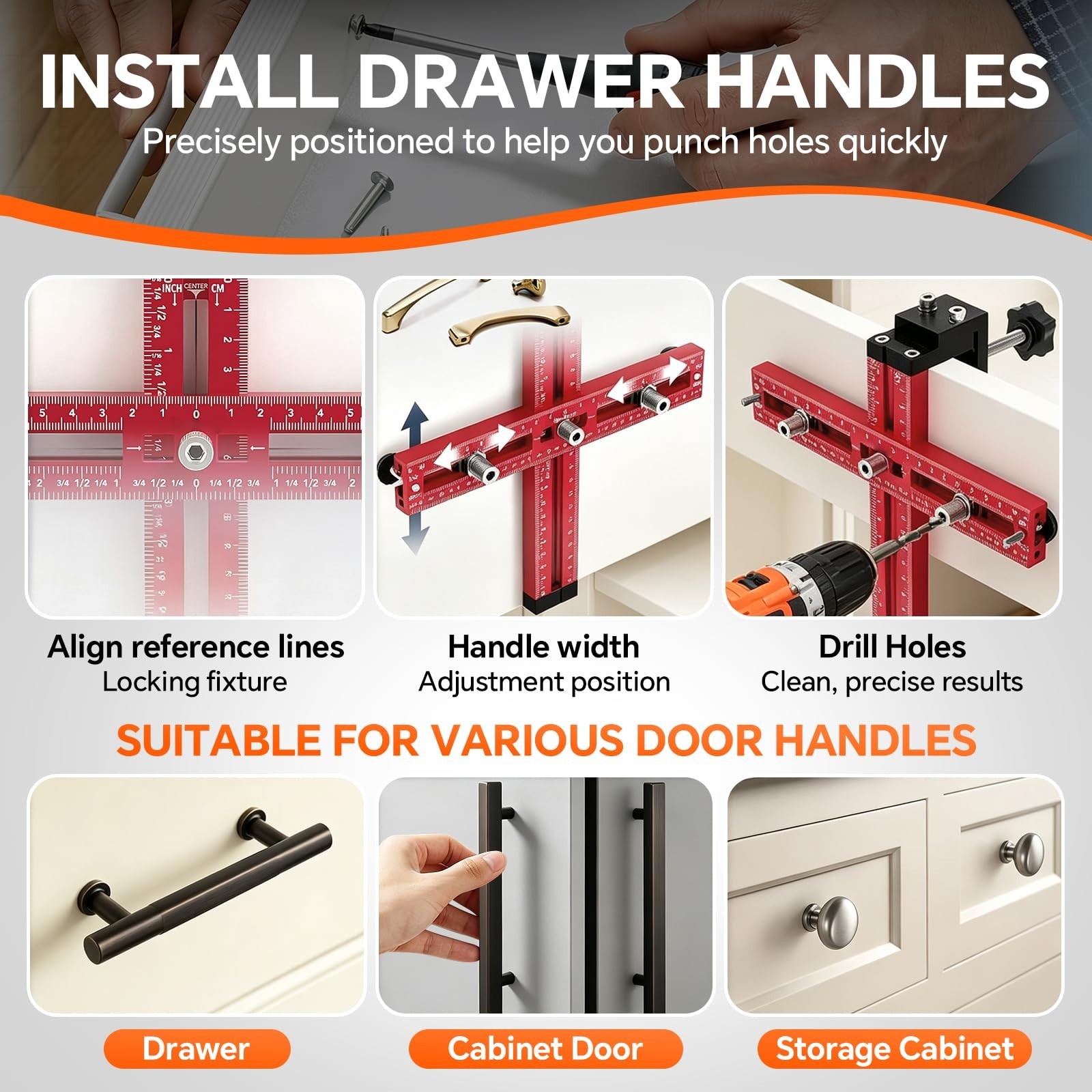 Adjustable Cabinet Hardware Jig Drill Guide Template for Knobs & Handles, DIY To