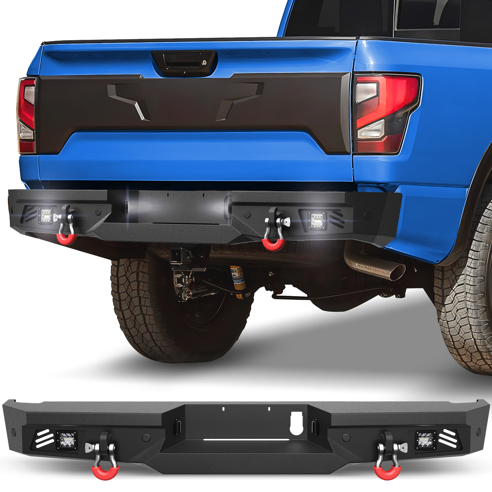 Rear Bumper For Nissan Titan&XD 2016-2024 w/ Sensor Holes & LED lights & D-Rings