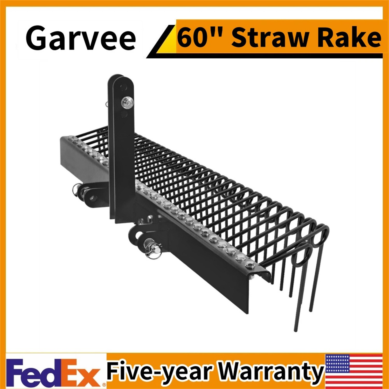 60 Inch Pine Straw Rake 26 Coil Spring Tines Durable Powder Coated 3 Point Hitch