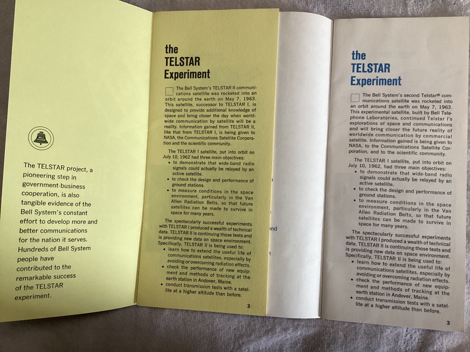 Bell System 2 Brochures Telstar Experiment 1963/4 Satellites Telecom 2 Postcards