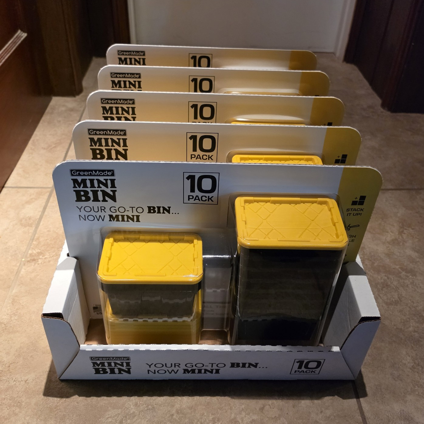 GreenMade Mini Bin Stackable Lidded Plastic Storage Bins 10 Pack Black/Yellow