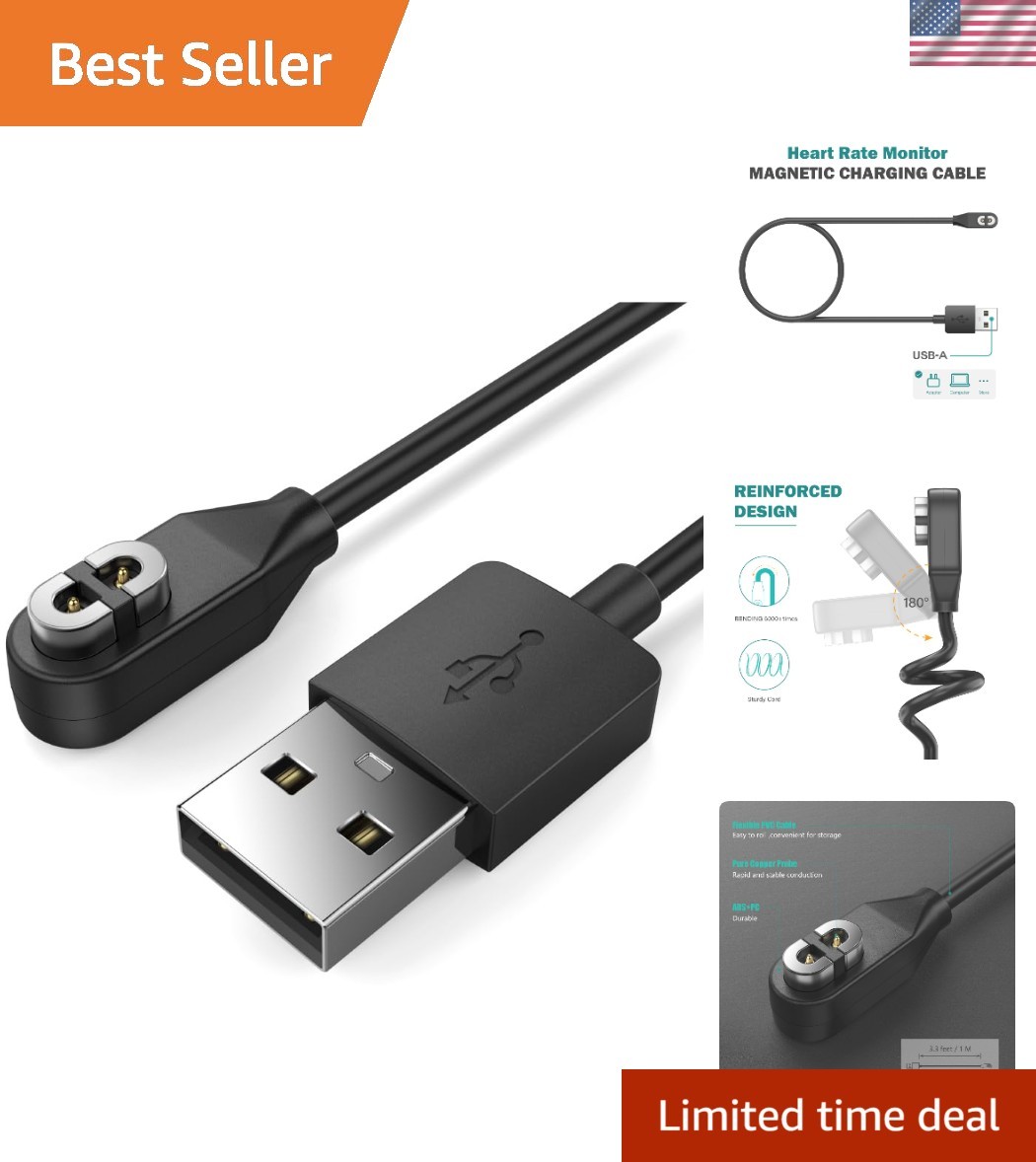Magnetic 1M Charger Cable for Wahoo TRACKR Heart Rate Monitor - Fast Charging