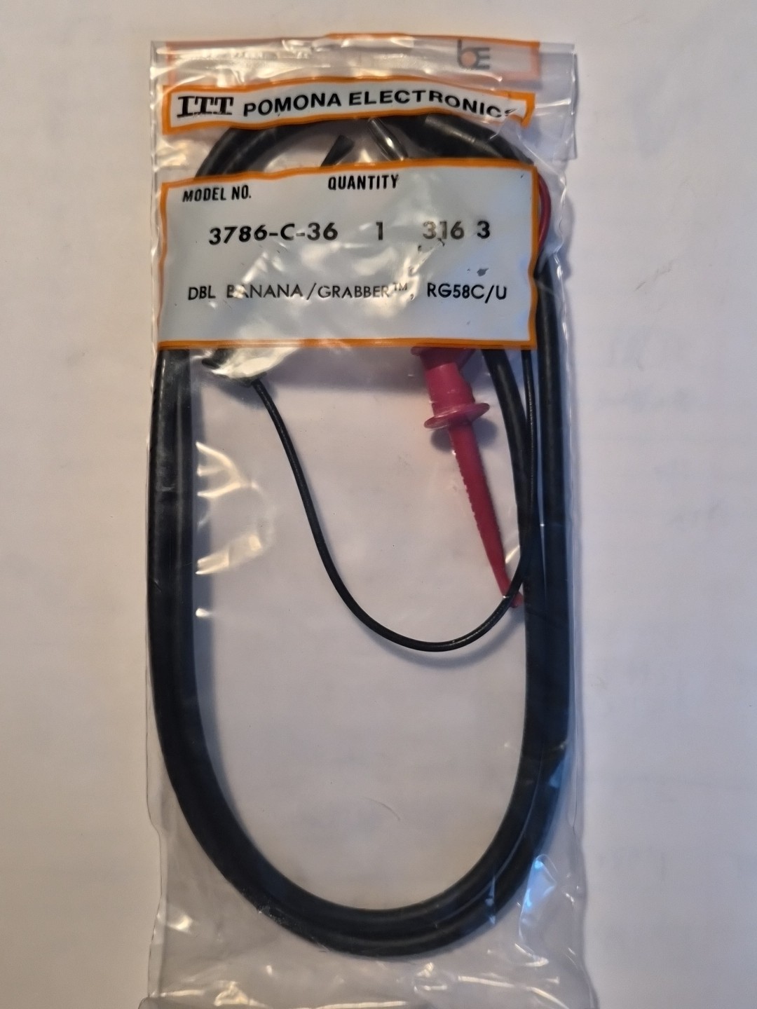 POMONA TEST CABLE PN 3786-C-36, 36", Dual Banana Plug To Minigrapper Hooks, New.