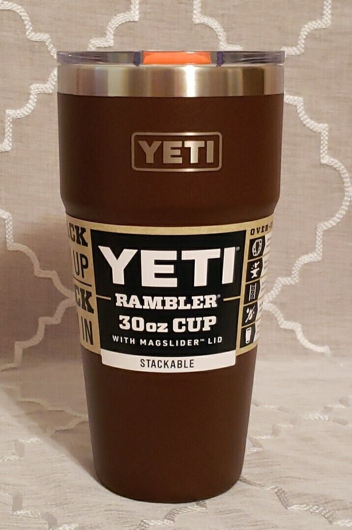 YETI  30 oz Cup - WETLANDS BROWN - Blaze Orange Magslider - Stackable (a) - NEW