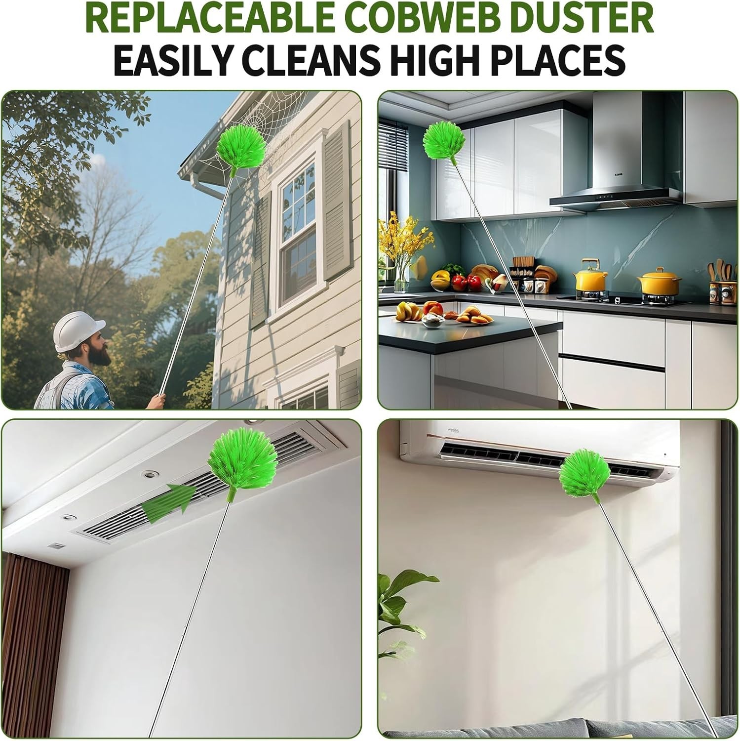 Cobweb Duster with Extension Pole, Washable Cleaning Duster Set with 2 Duster...