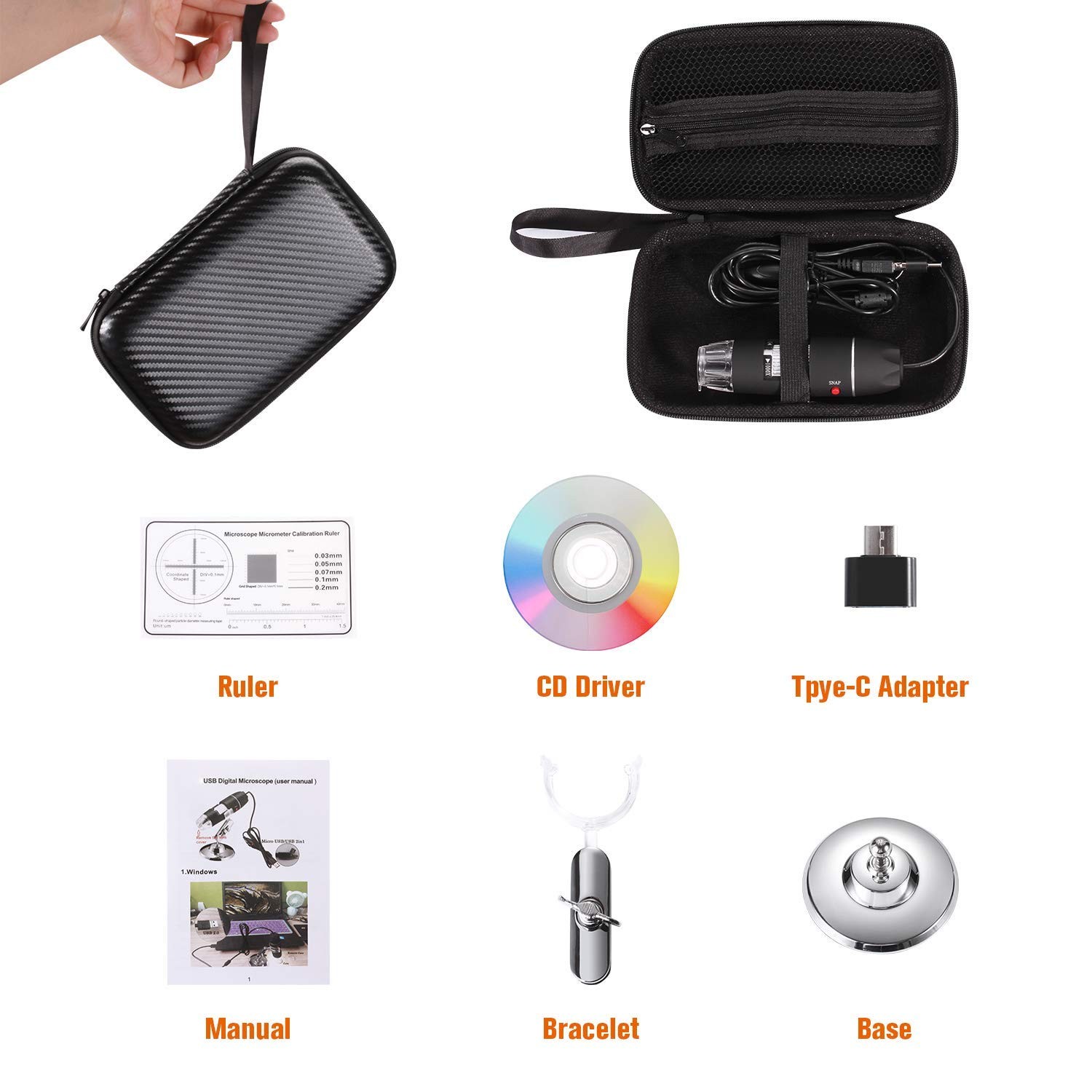 USB Digital Microscope 40X to 1000X, 8 LED Magnification Endoscope Camera with C