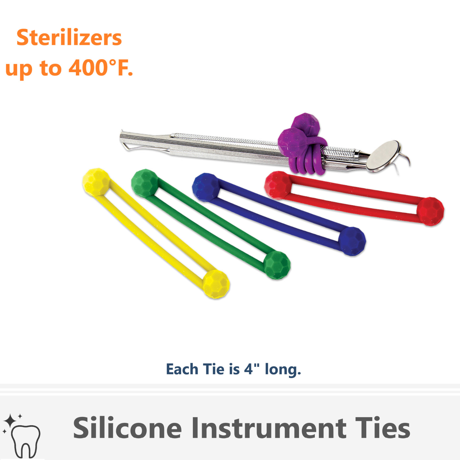 Dental Silicone Instrument Ties - Bundling System, Sterilize Upto 400F, 4" Long
