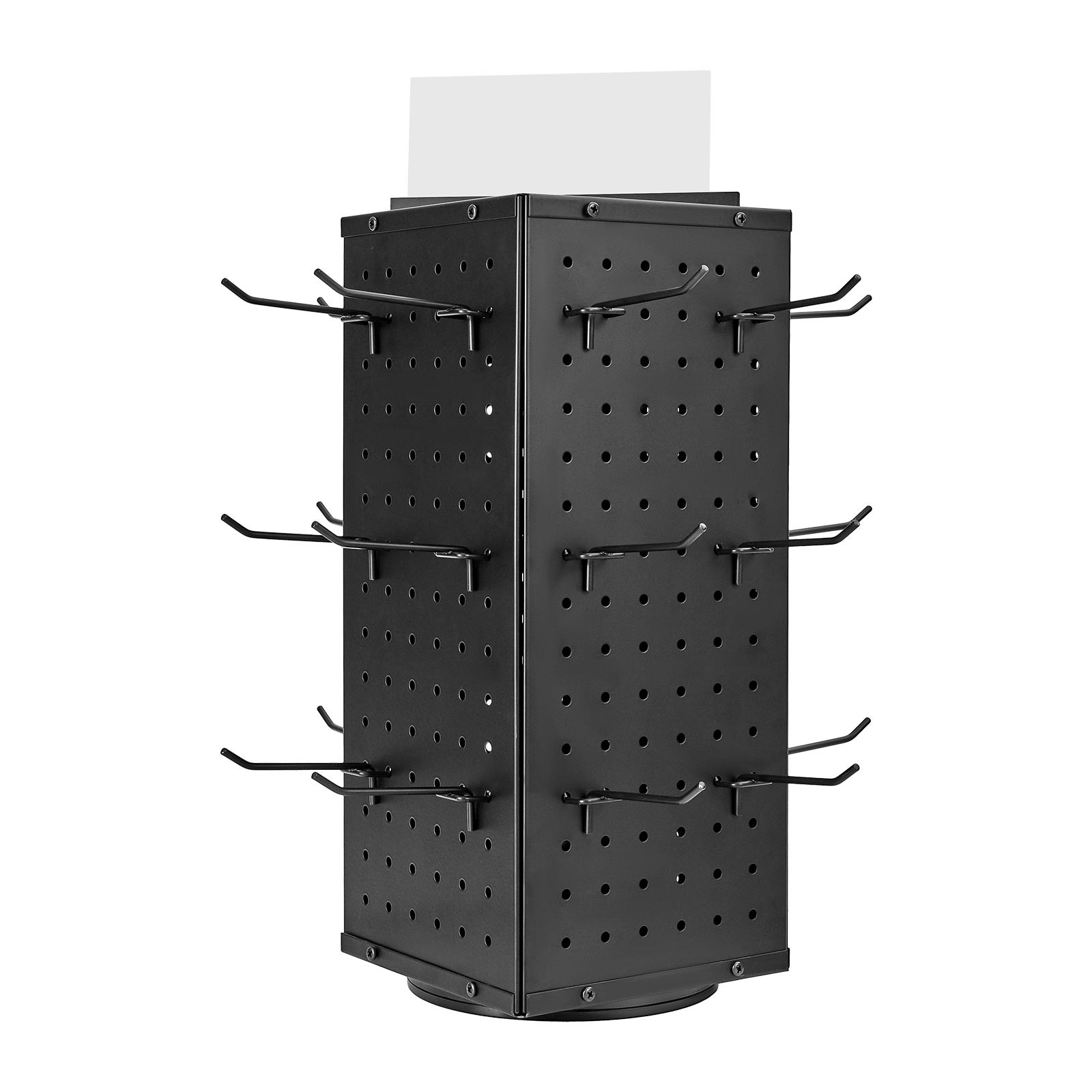 Rotating Pegboard Display 4-Sided Spinning Peg Board Display with 24 Hooks Black