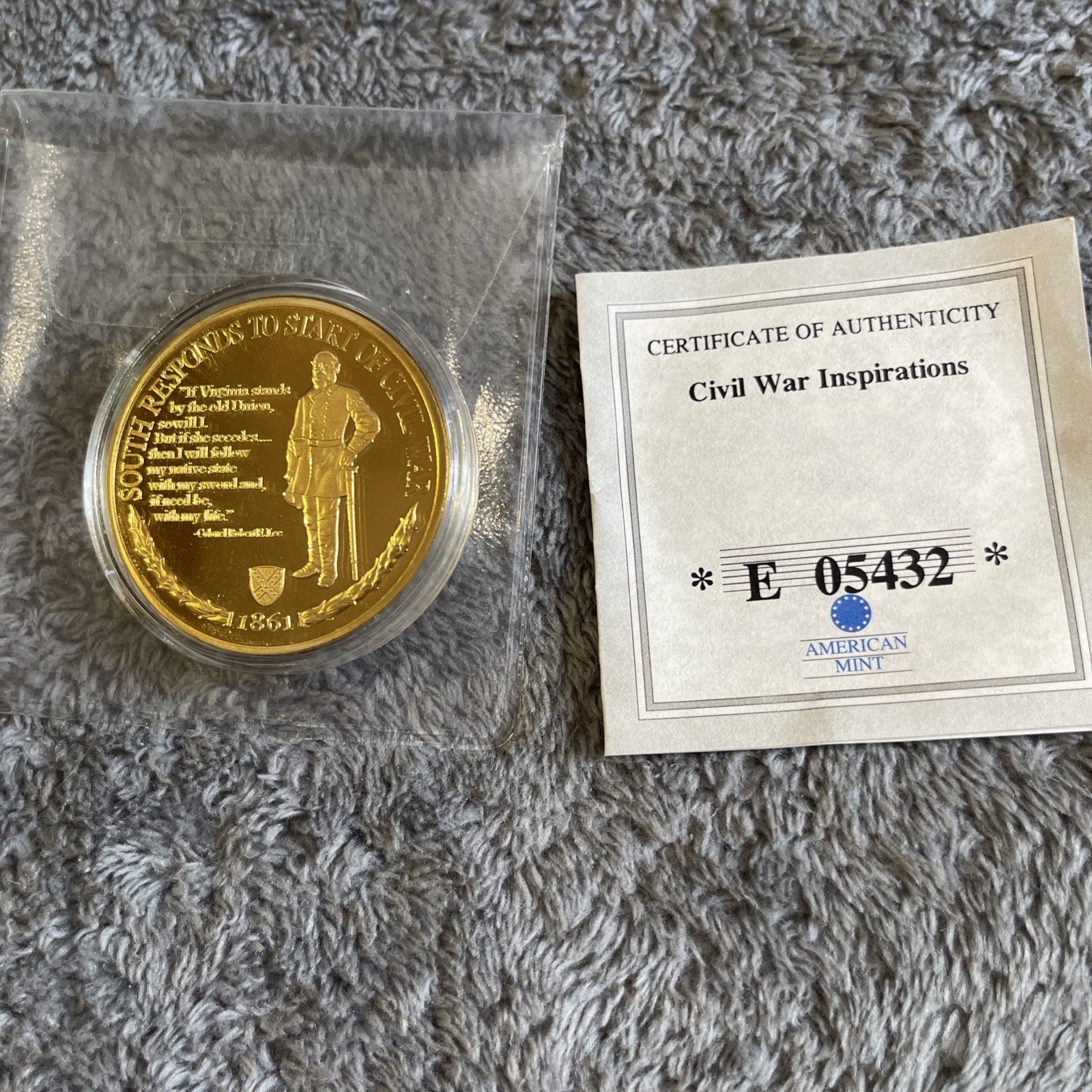 American Mint 24K Gold Plated Civil War Inspiration Robert E Lee Coin