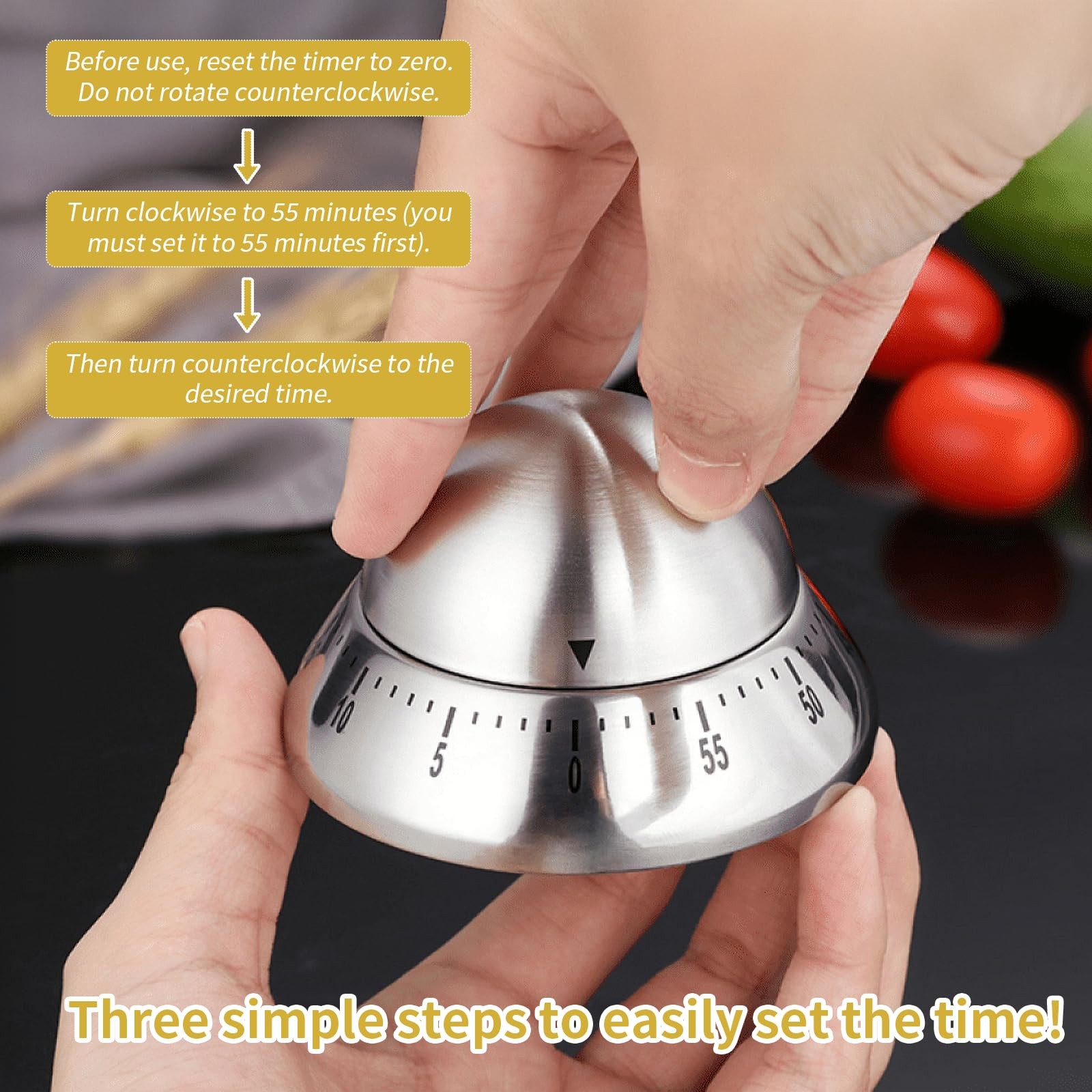 Mechanical Kitchen Timer, Wind Up 60 Minutes Manual Countdown for Silver Cone