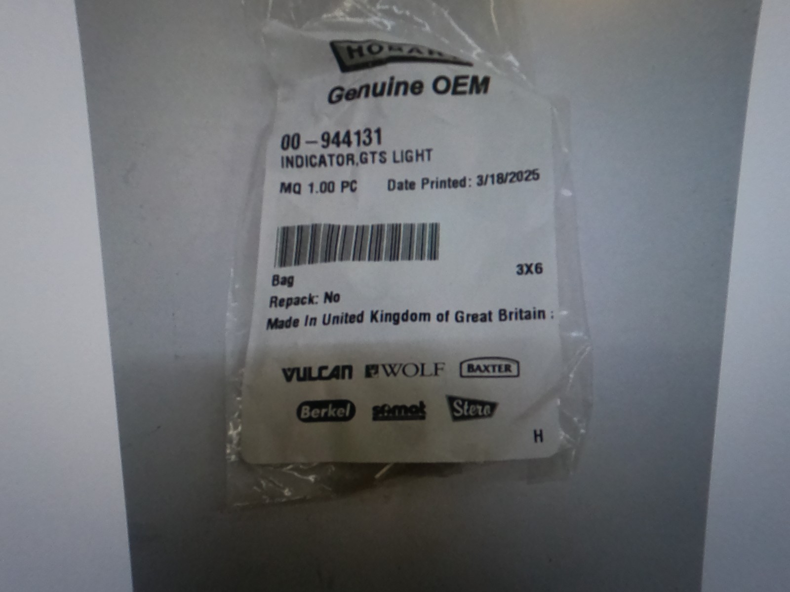 00-944131 Vulcan Hart Indicator,Gts Light Genuine OEM VH00-944131
