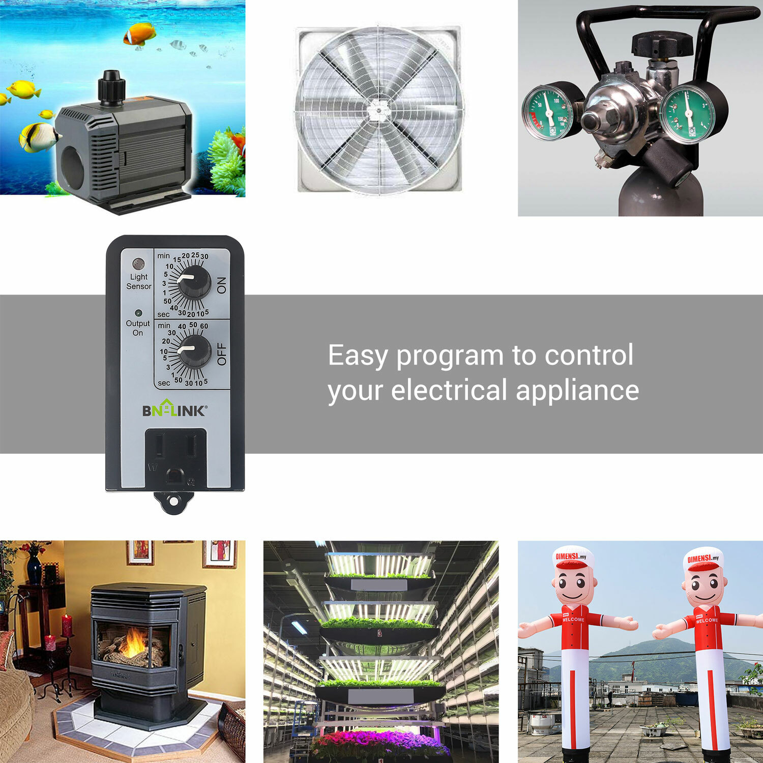 BN-LINK Short Period Repeat Cycle Timer 24 Hours ON OFF Controls Plug In Delay